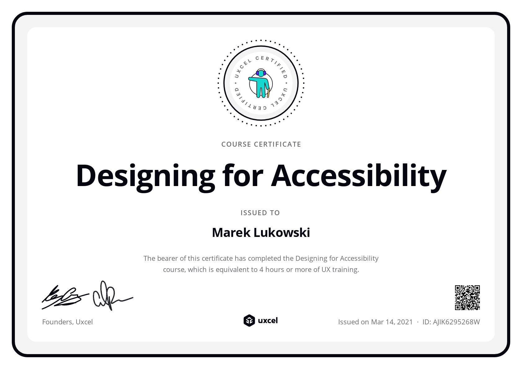 Marek Lukowski's certificate